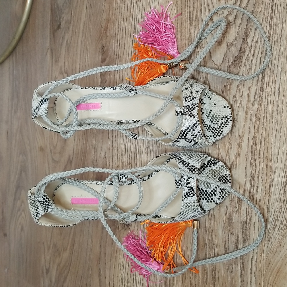 Daisy Street Womens Snake Print Open Toe Heels With Tassel Ties Size 5 - Picture 2 of 14